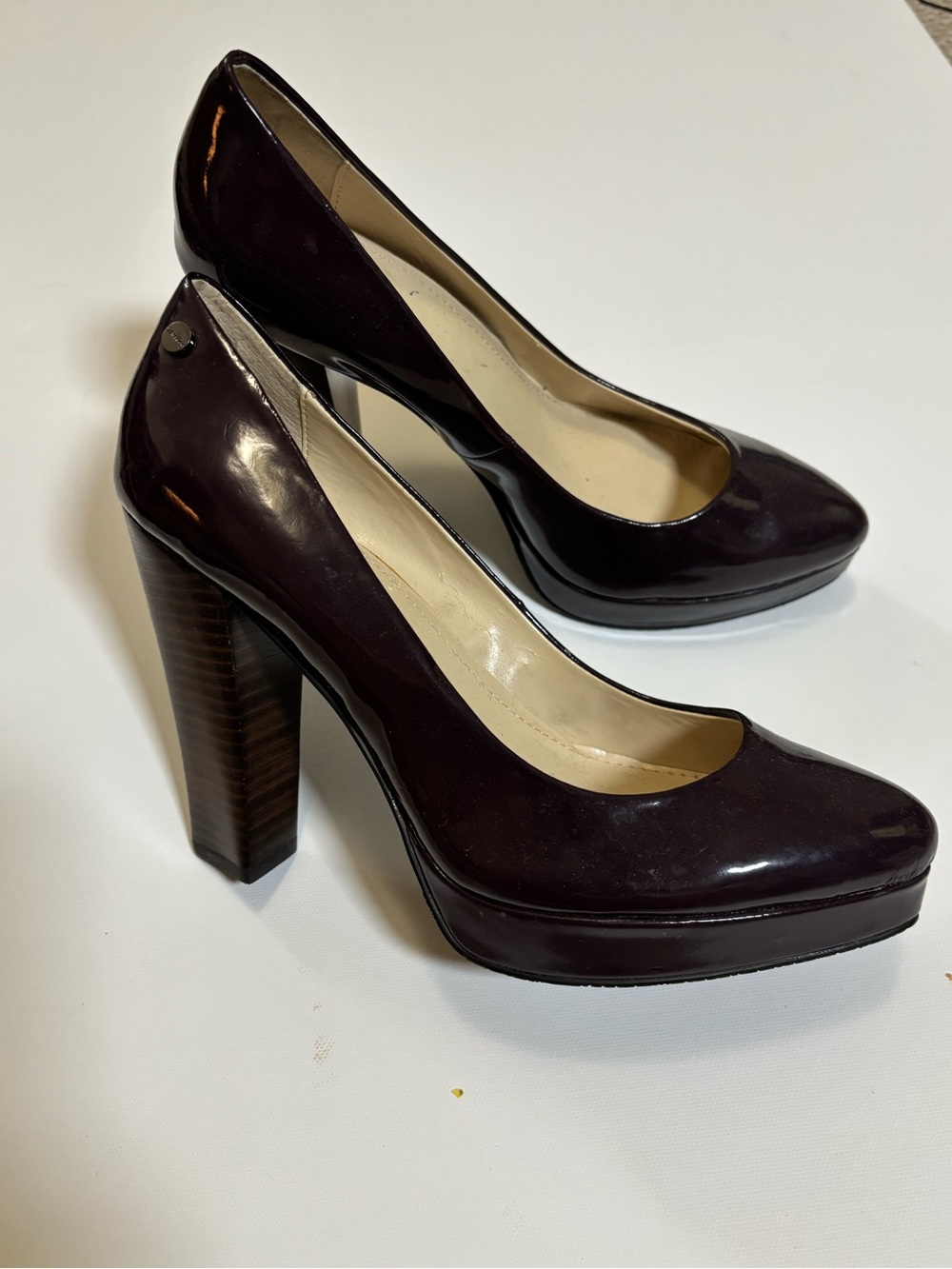 Calvin Klein Dark Plum Patent Leather Platform Pumps